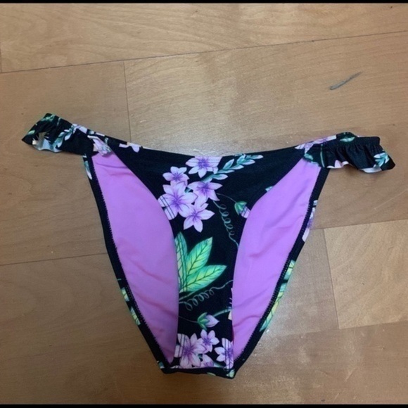TopShop Black Flora Frill Tanga Bikini Bottom Sz 6 - Picture 2 of 6